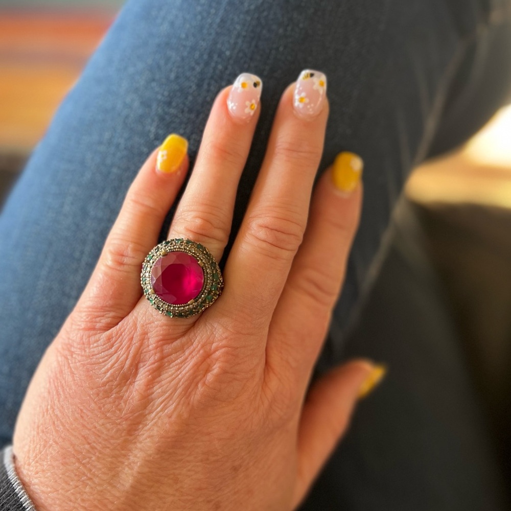 Vintage Turkish sterling silver and brass cocktail ring ✨
